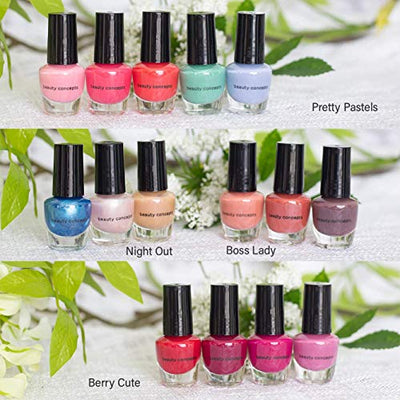 Beauty Concepts Nail Polish Set - Set of 15 Mini Cool Nail Polish Colors, Quick Dry Nail Polish