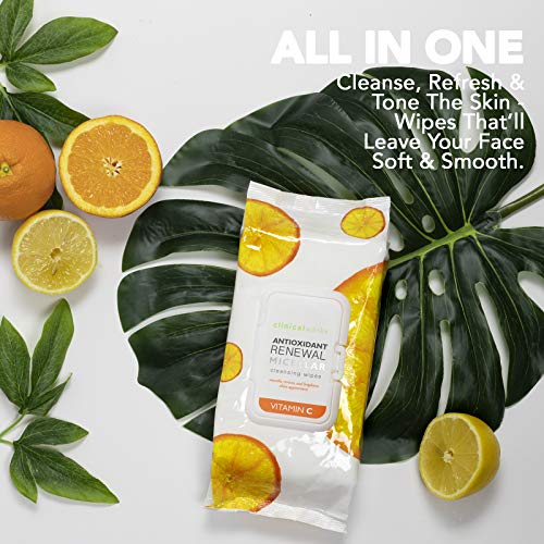 Clinical Works - 2 Pack (60 Count Each) Vitamin C Antioxidant Micellar Cleansing Wipes