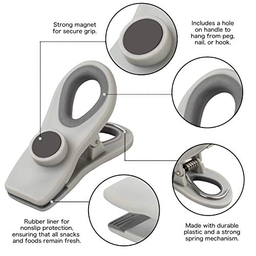 10 Piece Bag Clips with Magnet, Food Clips, Chip Clips, Bag Clips for Food Storage with Air Tight Seal Grip, Snack Bags and Food Bags (Black & White Collection)
