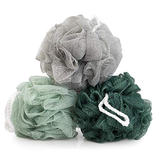 Body Prescriptions 3 Pack MenÕs Care Exfoliating Loofahs/Shower Poofs in Mint Green, Gray and Dark Green