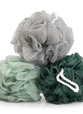Body Prescriptions 3 Pack MenÕs Care Exfoliating Loofahs/Shower Poofs in Mint Green, Gray and Dark Green