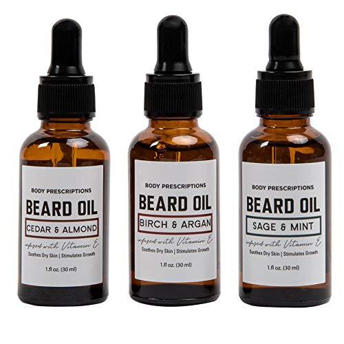 Body Prescriptions Beard Oil Collection- 3 Piece Beard Oil Set in Glass Bottles