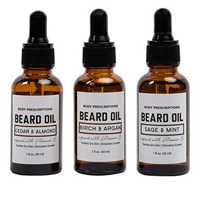 Body Prescriptions Beard Oil Collection- 3 Piece Beard Oil Set in Glass Bottles