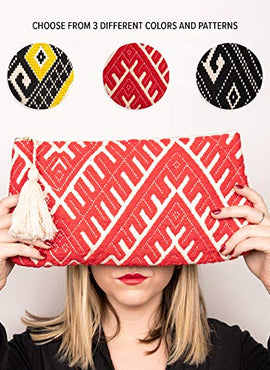 DwellStudio Vegan Clutch for Women -Boho Style Clutch, Wristlet, Purse, Woman's Hand Bag, Wallet, Beautiful Gift for Women (Red and White)