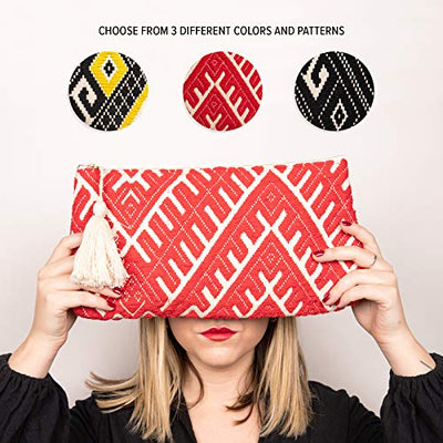 DwellStudio Vegan Clutch for Women -Boho Style Clutch, Wristlet, Purse, Woman's Hand Bag, Wallet, Beautiful Gift for Women (Red and White)