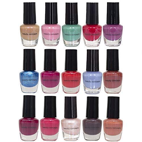 Beauty Concepts Nail Polish Set - Set of 15 Mini Cool Nail Polish Colors, Quick Dry Nail Polish