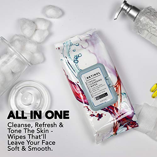 Body Prescriptions 4 Pack (50 Count Each) Retinol Facial Cleansing and Gentle Make Up Remover Wipes Flip Top Pack