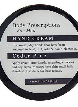 Body Prescriptions Intense Moisture Hand Cream/Moisturizer for Men for Rough and Dry Skin (Cedar Pine)