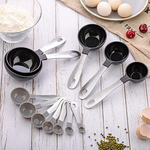 Cook with Color 12 PC Measuring Cups Set and Measuring Spoon Set/Stainless Steel Handles/Nesting Kitchen Measuring Set/Liquid Measuring Cup Set/Dry Measuring Cup Set (Black and White Collection)