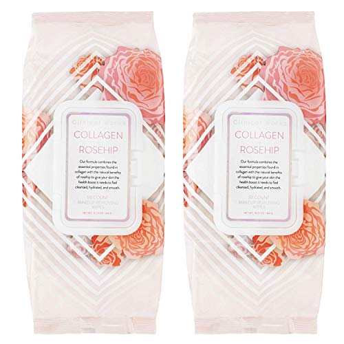 Clinical Works Makeup Remover Wipes, Gentle Facial Wipes Removes Makeup Mascara Dirt and Oil, Flip Top Pack (Collagen & Rosehip)
