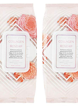 Clinical Works Makeup Remover Wipes, Gentle Facial Wipes Removes Makeup Mascara Dirt and Oil, Flip Top Pack (Collagen & Rosehip)