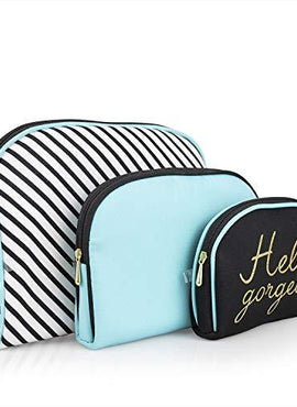 Once Upon A Rose 3 Pc Cosmetic Bag Set, Purse Size Makeup Bag for Women, Toiletry Travel Bag, Makeup Organizer, Cosmetic Bag for Girls Zippered Pouch Set, Large, Medium, Small (Hello Gorgeous Blue)