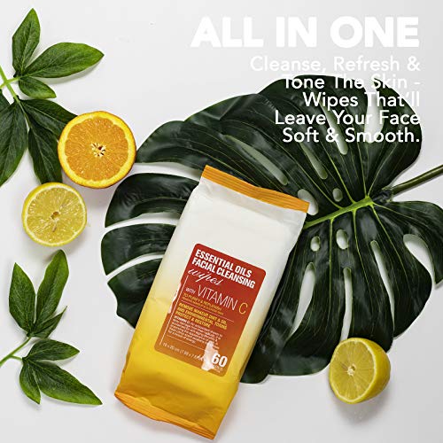 Essential Oils - 2 Pack (60 Count Each) Vitamin C Facial Cleansing Wipes