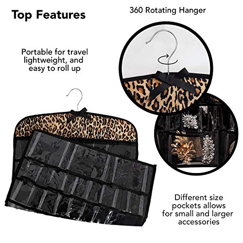 Once Upon a Rose Hanging Jewelry Organizer, Over The Door Jewelry Organizer, Double Sided with Clear Pockets, 17