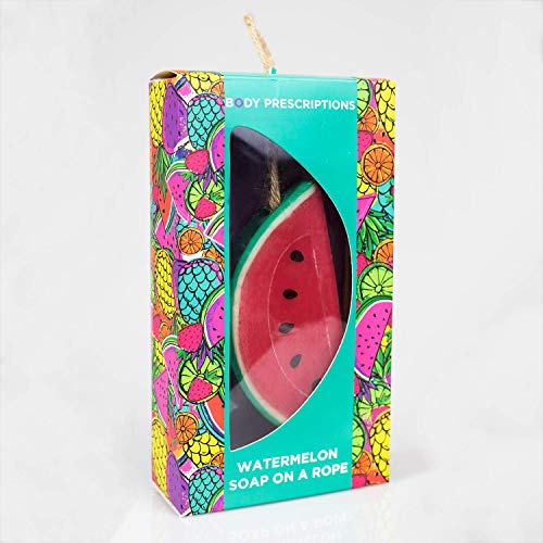 Watermelon Shaped Body Bar Soap - Colorful Bath Soap on a Rope For a Hydrating, Fresh and Fun Bath Time Experience, 6.7 Oz Bath Soap Bar by Body Prescriptions