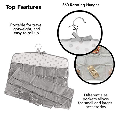 Once Upon a Rose Hanging Jewelry Organizer, Over The Door Jewelry Organizer, Double Sided with Clear Pockets, 17