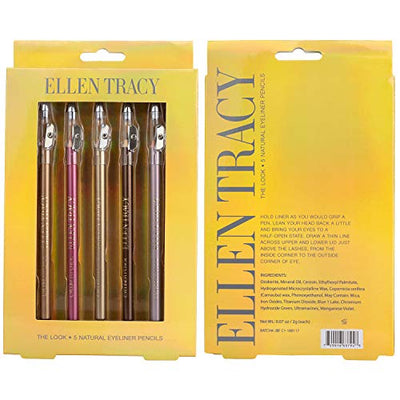 Ellen Tracy Set of 5 Eyeliner Pencils with a Built-in Sharpener in 5 Natural Colors, Easy and Quick to Apply - Gilded, Rose, Champagne, Cocoa and Metallic Taupe