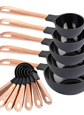12 Piece Measuring Cups Set and Measuring Spoon Set, Copper Coated Stainless Steel Handles, Nesting Kitchen Measuring Set, Liquid Measuring Cup Set, Dry Measuring Cup Set