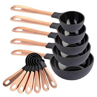 12 Piece Measuring Cups Set and Measuring Spoon Set, Copper Coated Stainless Steel Handles, Nesting Kitchen Measuring Set, Liquid Measuring Cup Set, Dry Measuring Cup Set