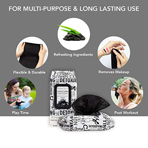 Clinical Works - 2 Pack (60 Count Each) Charcoal Detoxifying Face Wipes