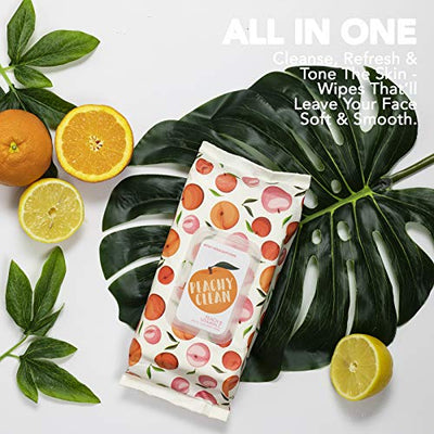 Body Prescriptions Peachy Clean Face Wipes & Makeup Remover Wipes - 2 Pack (60 Count Each) of Gentle Facial Towelettes Flip Top Pack (Peach & Vitamin C)