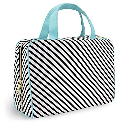 Once Upon A Rose Makeup Bag for Women and Girls, Large Cosmetic Bag with Zippered, Transparent Pockets and Handles, Foldable Makeup Bag for Home and Travel - Black & White Hello Gorgeous