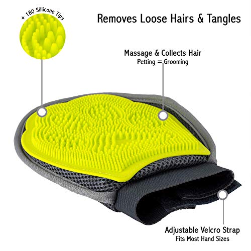 Precious Tails Grooming Mit for Dogs and Cats, Double Sided Pet Grooming Glove (Green and Gray)