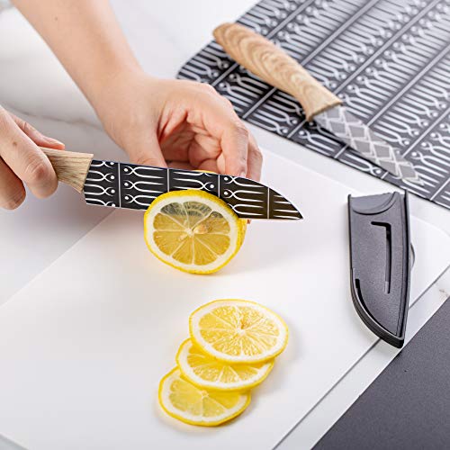 Cook with Color 6 Piece Kitchen Knives and Board Set - Includes 3 Knives and 3 Cutting Boards - (Black and White Collection)
