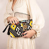 DwellStudio Vegan Clutch for Women -Boho Style Clutch, Wristlet, Purse, WomanÕs Hand Bag, Wallet, Beautiful Gift for Women (Black, White,& Yellow with Beads)
