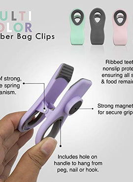 10 Piece Bag Clips with Magnet, Food Clips, Chip Clips, Bag Clips for Food Storage with Air Tight Seal Grip, Snack Bags and Food Bags (Multicolored)