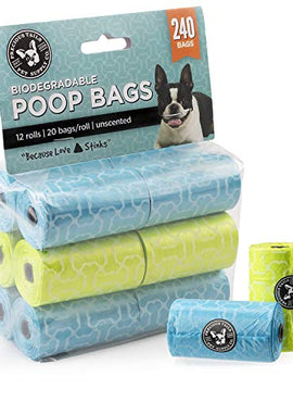 Precious Tails Poop Bags for Dogs, Biodegradable, Unscented, Dog Waste Bags, Blue and Green Bone Style Bags (160 Bags)