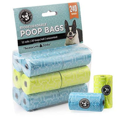 Precious Tails Poop Bags for Dogs, Biodegradable, Unscented, Dog Waste Bags, Blue and Green Bone Style Bags (160 Bags)
