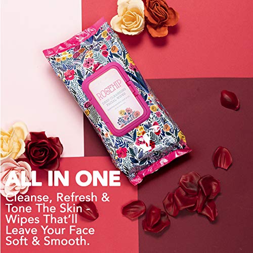 Beauty Concepts Face Wipes & Makeup Remover Wipes - 2 Pack (60 Count Each) of Gentle Facial Towelettes Flip Top Pack (Rosehip)