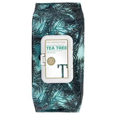 Body Prescriptions Single Pack (50 Count Each) Tea Tree Facial Cleansing and Gentle Make Up Remover Wipes Flip Top Pack