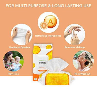 Clinical Works - 2 Pack (60 Count Each) Vitamin C Antioxidant Micellar Cleansing Wipes