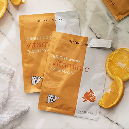 Clinical Works Pack of 5 Brightening Vitamin C Face Sheets, DYI Spa Face Kit, Beauty Sheets, Hydrating Face Sheets for Moisturizing and Hydrating Skin
