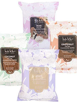 Nicole Miller 4 Pack Facial Wipes (30 Count Each) , 120 Facial Cleansing Cloths, Removes Makeup, Mascara, Dirt and Oil