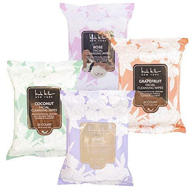 Nicole Miller 4 Pack Facial Wipes (30 Count Each) , 120 Facial Cleansing Cloths, Removes Makeup, Mascara, Dirt and Oil