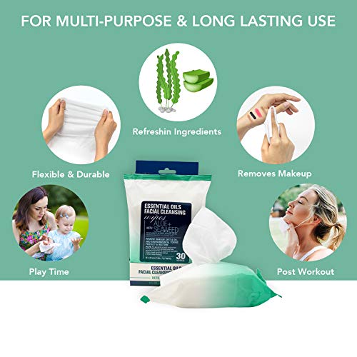 Essential Oils Detoxifying Facial Cleansing Makeup Remover Wipes 2 Pack (60 Count)