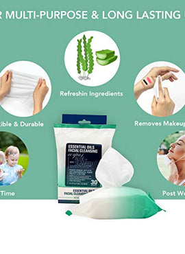 Essential Oils Detoxifying Facial Cleansing Makeup Remover Wipes 2 Pack (60 Count)