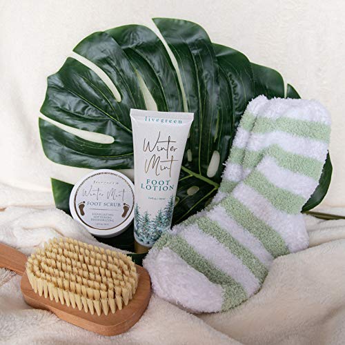 Live Green Bath and Body Gift Set- Foot Spa Set with Fuzzy Socks, Lotion, and Scrub