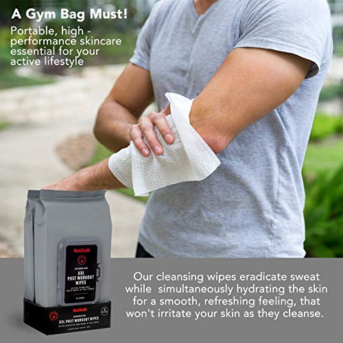 Men's Health Deodorizing XXL Post Workout Wipes with Cooling Menthol and Tea Tree, Body Wipes for Men, Gym Wipes, Shower Wipes for a Quick Cleanup - Resealable Flip Top Pack ( 2 Pack - 50 Count )