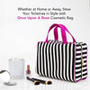 Once Upon A Rose Makeup Bag for Women and Girls, Large Cosmetic Bag with Zippered, Transparent Pockets and Handles, Foldable Makeup Bag for Home and Travel - Black & White Stripes