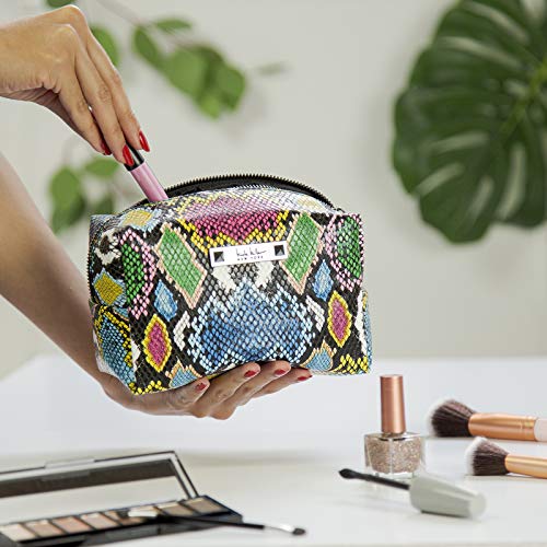 Nicole Miller Makeup Bag, Travel Toiletry Bag, and Cosmetic Bag- Multicolor Faux Leather Snakeskin Print (Loaf Bag)
