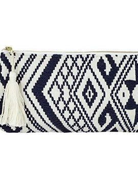 DwellStudio Vegan Clutch for Women -Boho Style Clutch, Wristlet, Purse, Woman's Hand Bag, Wallet, Beautiful Gift for Women (Navy and White)