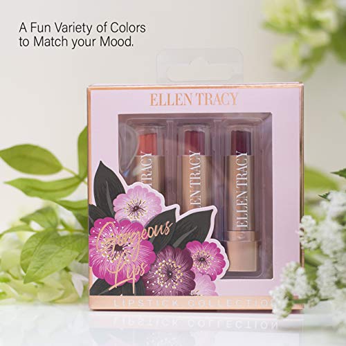 Ellen Tracy Lipstick Gift Set- 3 Piece Lipstick in Embossed Rosy Shades