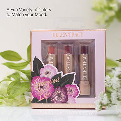 Ellen Tracy Lipstick Gift Set- 3 Piece Lipstick in Embossed Rosy Shades