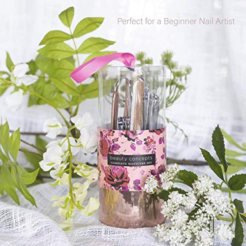 Beauty Concepts Manicure Set, 7 Piece Nail Kit in Cylinder, Manicure and Pedicure Tool Set with Emery Board, Cuticle Cleaner, 2 Nail Clippers, Nail File, Cuticle Pusher and Scissor