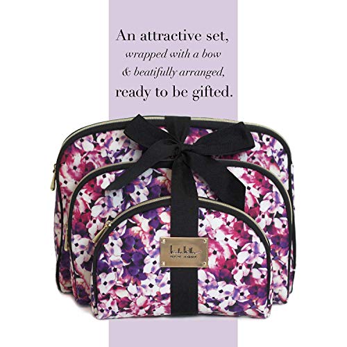 Nicole Miller 3 Pc Cosmetic Bag Set, Purse Size Makeup Bag for Women, Toiletry Travel Bag, Makeup Organizer, Cosmetic Bag for Girls Zippered Pouch Set, Large, Medium, Small (Colorful Floral Print)