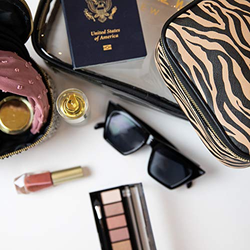 Nicole Miller Makeup Bag, Travel Toiletry Case, and 3 Piece Cosmetic Bag Set- Soft Train Bag with Smaller Makeup Organizer Bags (Animal Print)